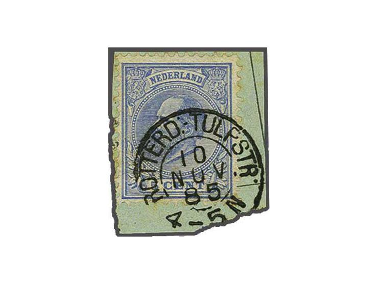 Rotterd:-Tulpstr: goede afdruk op Willem III 5 cent op fragment, pracht ex., cat.w. 300, zeldzaam stempel ! 