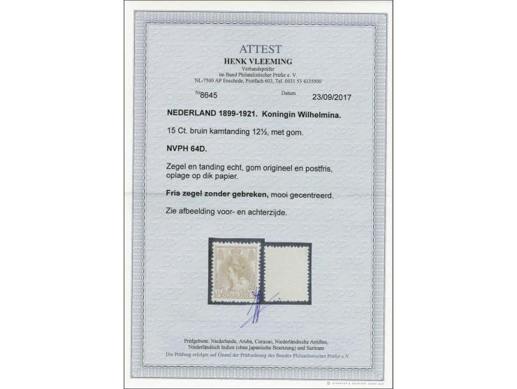 15 cent bruin met certificaat Vleeming 2017, cat.w. 725