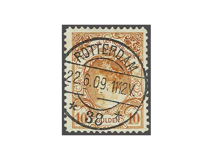 10 gulden oranje met mooi langebalkstempel Rotterdam 38, pracht ex. (onbeduidend oxydatiespoortje achterzijde), cat.w. 750+