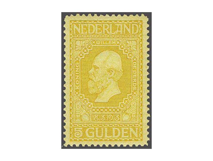 5 gulden goudgeel op roomkleur met certificaat Moeijes 1984, cat.w. 740