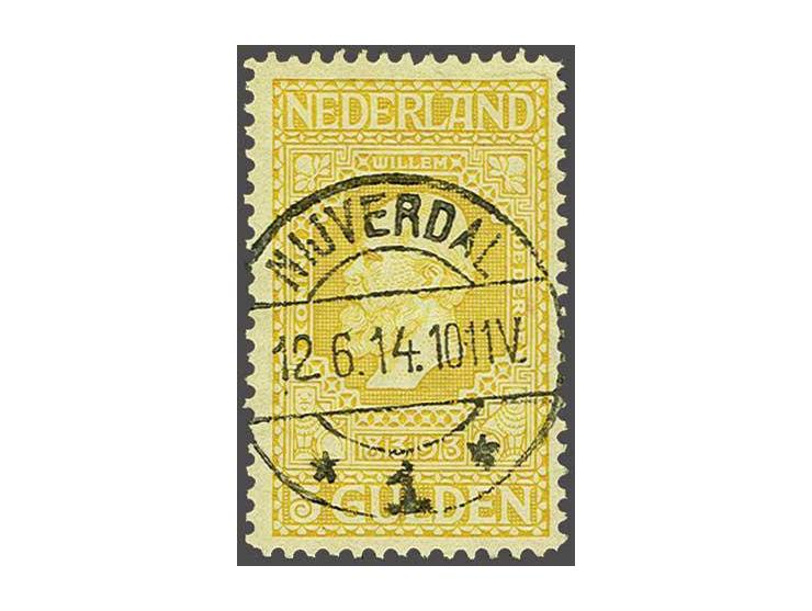 5 gulden geel met luxe afdruk langebalkstempel Nijverdal 1, pracht ex. 