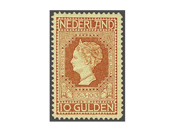 10 gulden roodoranje op geel, pracht ex., cat.w. 950