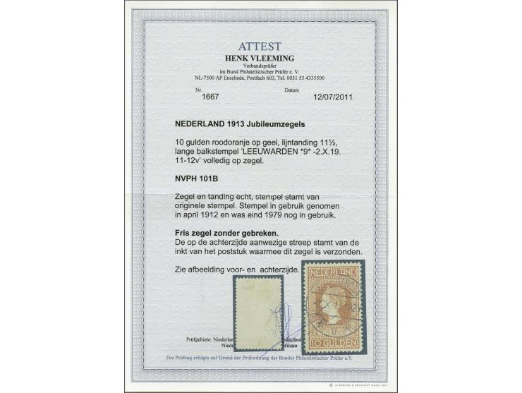 10 gulden roodoranje op geel, pracht ex. met certificaat Vleeming 2011, cat.w. 900