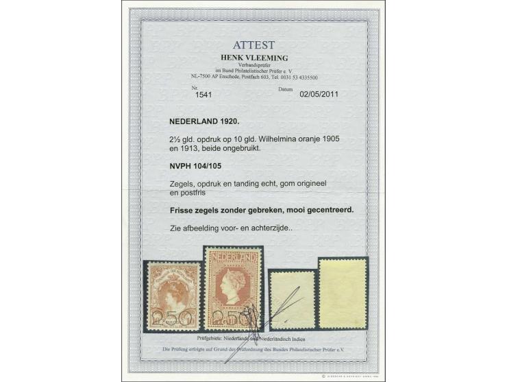 Opruimingsuitgifte 2½ op 10 gulden met certificaat Vleeming 2011, cat.w. 800