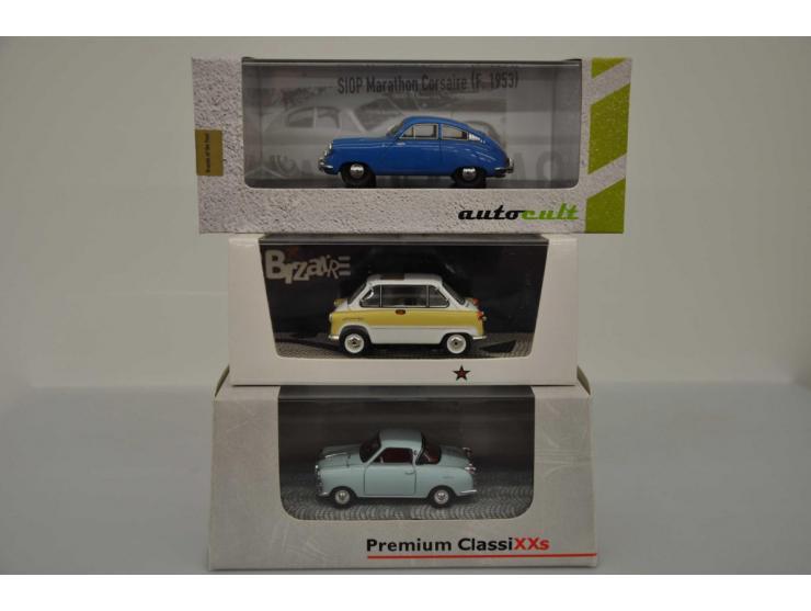 Goggomobil TS 250 Coupé, Premium ClassiXXs, 1:43, blue, Mint, Zundapp Janus 1956, Bizarre, 1:43, yellow / white, Mint, SIOP M