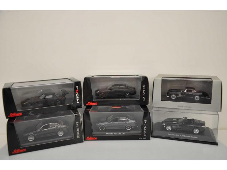 Mercedes-Benz 300 SL Hardtop, Schuco, 1:43, black, Near Mint (outer carton sligthly damaged), Mercedes-Benz SLS AMG GT3, Schu