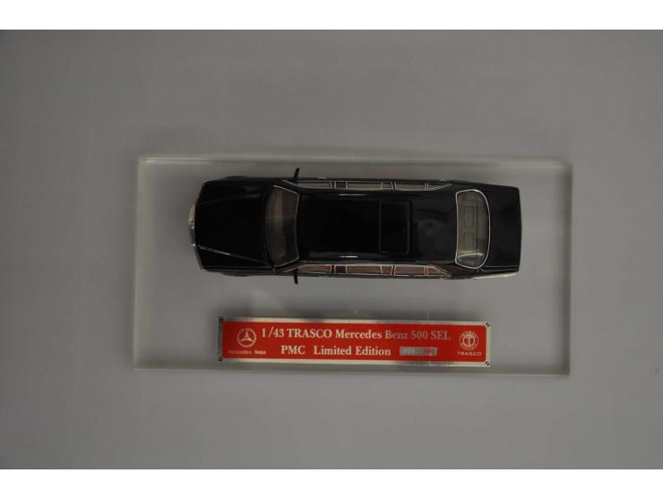 Mercedes-Benz 500 SEL, Trasco, 496 of 500, 1:43, black, Near Mint (window frame left slightly loose).