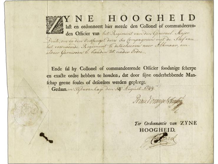 pakket met plakkaten, ordonantien, etc. waarbij een met originele handtekening Willem I