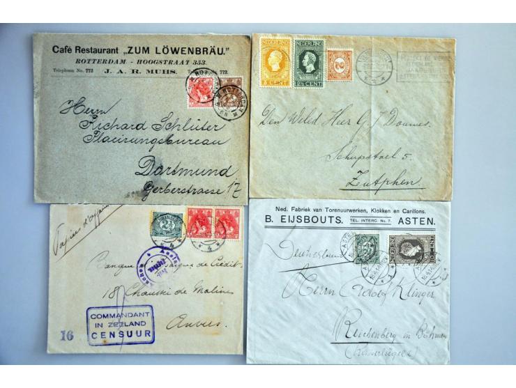 mooie collectie poststukken (ruim 700 ex.) verzameld op mengfrankering w.b. Wilhelmina Bontkraag, Jubileum 1913, Veth, expres