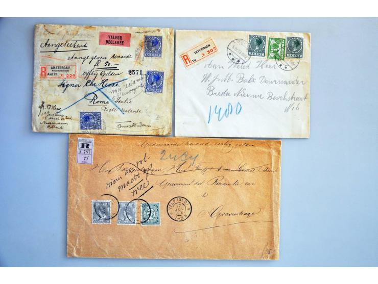 collectie poststukken (ca. 200 ex.) w.b. 1e emissie, buitenlandse bestemmingen etc. in ringband 