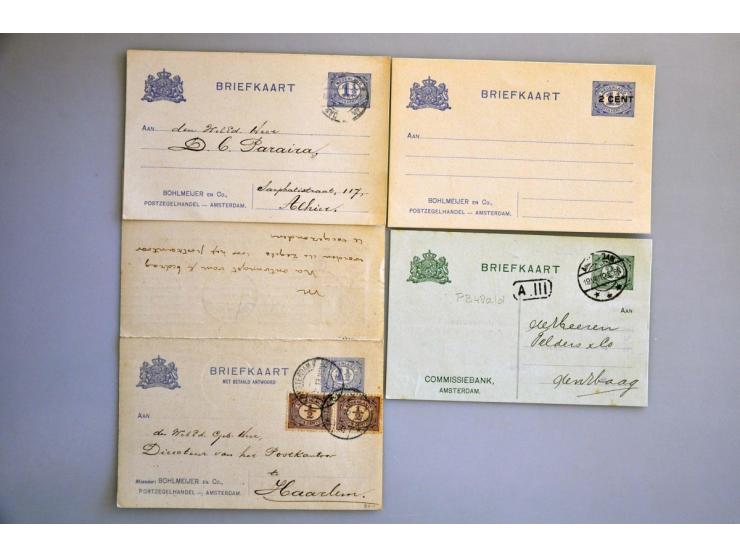 particulier bedrukte briefkaarten type cijfer Vürtheim (23 ex.) zowel gebruikt als ongebruikt met betere ex. o.a. 1½ cent met