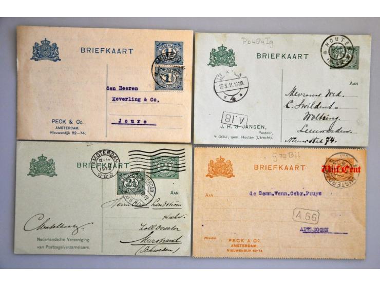 particulier bedrukte briefkaarten type cijfer Vürtheim (23 ex.) zowel gebruikt als ongebruikt met betere ex. o.a. 1½ cent met