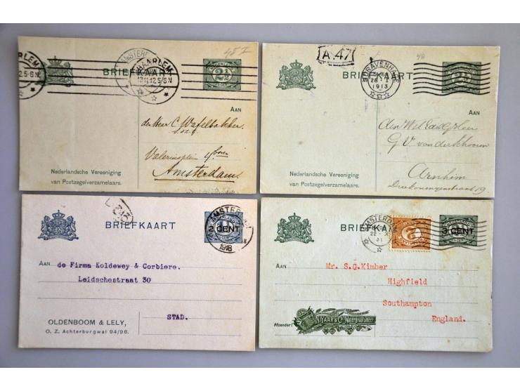 particulier bedrukte briefkaarten type cijfer Vürtheim (23 ex.) zowel gebruikt als ongebruikt met betere ex. o.a. 1½ cent met