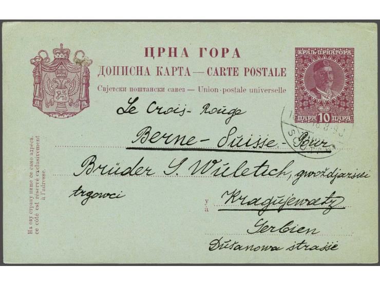 Postal stationery Nikita 10 para rose send from the Montenegrin post office in Shkoder (Albania) 28-12-1915 via the Red Cross