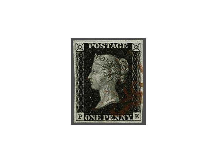 1840 penny black plate 5 lettered PE with light red Maltese cross, a fine to very fine ex., cat.v. £ 425 