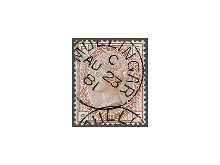 1880 1s. orange brown watermark spray of rose plate 13, a superb used ex. with a crisp Mullingar (Ireland) cds 1881, cat.v. £