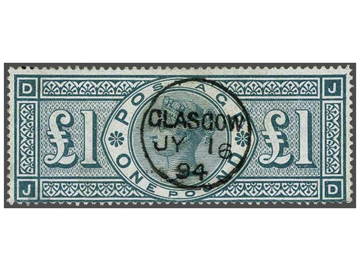 1891 £1 green, a very fine ex. with a neat strike of the Glasgow cds 1894, cat.v. £ 800 