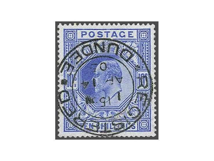 1902 10s. ultramarine, a very fine ex. with a superb strike of the Dundee registered double circle cds, cat.v. £ 500+ 