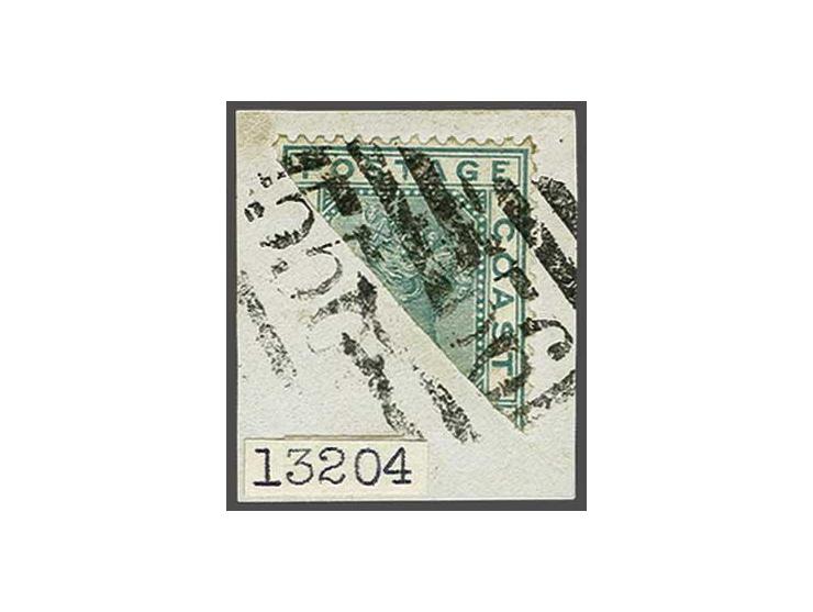 2d. green bisected on piece cancelled by the 556 numeral of Cape Coast Castle, a fine to very fine ex. with BPA certificate 1