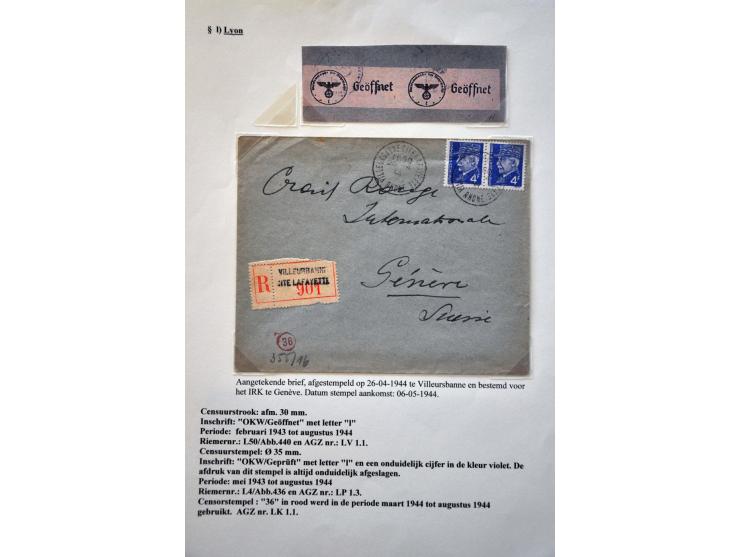 World War II, German censor 'l' Lyon, collection with 12 letters, well described on exhibition pages including Riemer L3b, 3 