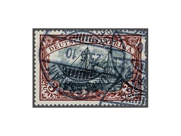 Kaiseryacht 3 rupees dark carmine red and green black, very fine used and signed Steuer, cat.v. 800