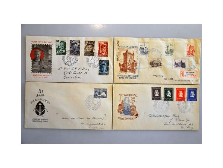 verzameling fdc's 1950-2006 vanaf E1 met normale dagtekenstempel (E1a vals), E2 t/m E13 beschreven etc. in 7 Davo albums