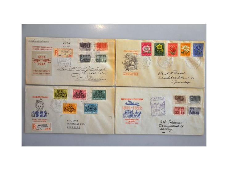 verzameling fdc's 1950-2006 vanaf E1 met normale dagtekenstempel (E1a vals), E2 t/m E13 beschreven etc. in 7 Davo albums