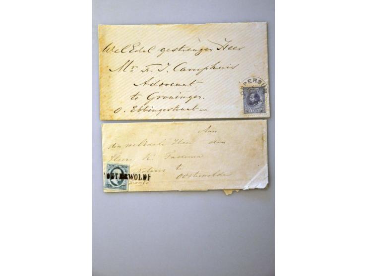 8 poststukken w.b. 6 ex. gefrankeerd met emissie 1852 (o.a. 1 ex. met 4x nr. 3  naar New York, doch 2 zegels ontbrekend, lang