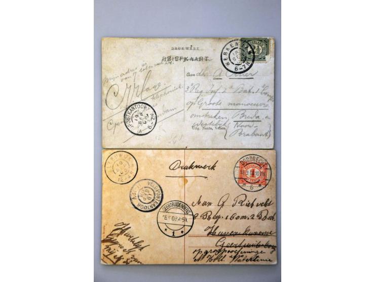  6 poststukken met grootrond VELDPOSTKANTOOR 1905-1908 in combinatie met vertrekstempels (w.b. combinatie met naamstempel VAL