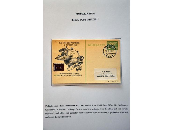 Mobilization 10 cards and covers April 1939-March 1940 with Veldpost (field post) cancellations and military postage free, di