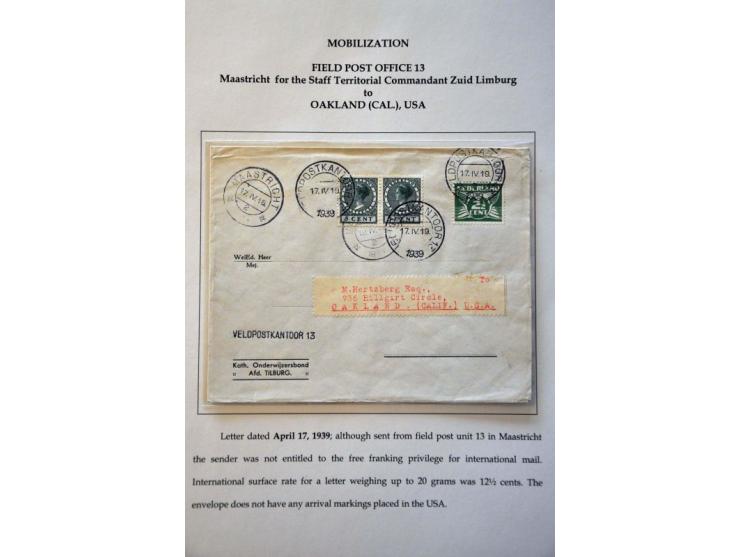 Mobilization 10 cards and covers April 1939-March 1940 with Veldpost (field post) cancellations and military postage free, di