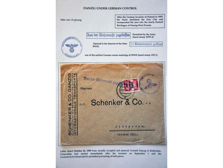 12 censored letters to/from Netherlands-Germany 1939-1944 including Danzig-Rotterdam September 29, 1939 with Von der Wehrmach