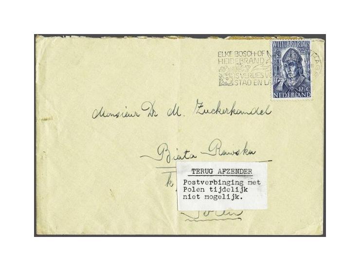 Envelope with 12½ cent 's Gravenhage-Mazowiecky (Poland) 31.VIII.1939, day of the Gleiwitz attack, one day before the invasio