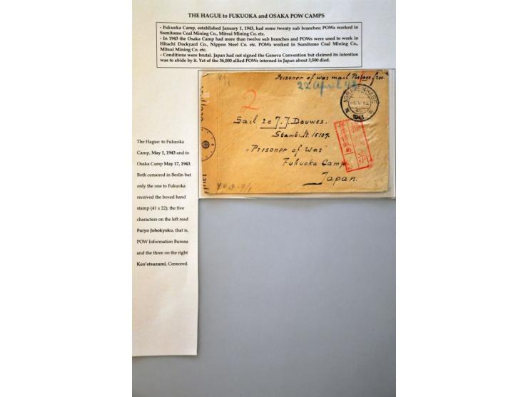 Letter from 'sGravenhage 1.V.1943 to a POW in Fukuoka Camp Japan, German 'b' (Berlin) censor and Japanese boxed hand stamp ce