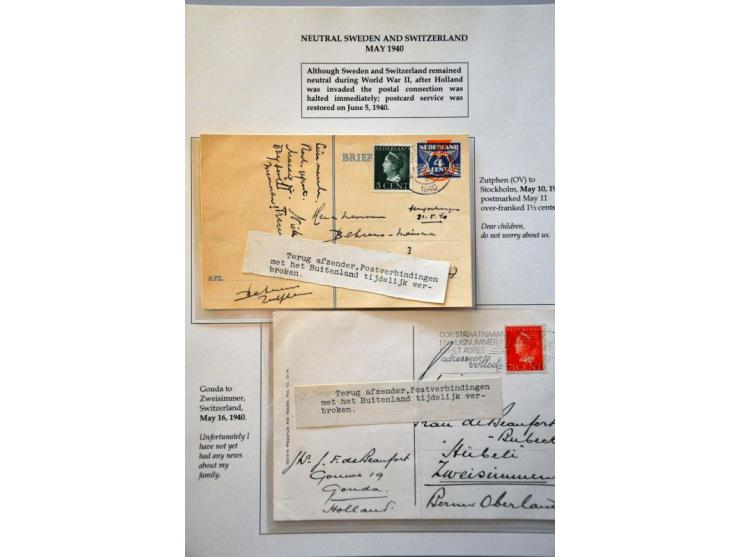 18 letters and postcards 1940, 8 May, 9 May (6x), 10 May (3x), 11 May, 13 May, 16 May (2x), 17 May, 18 May, 21 May (2x) and 3