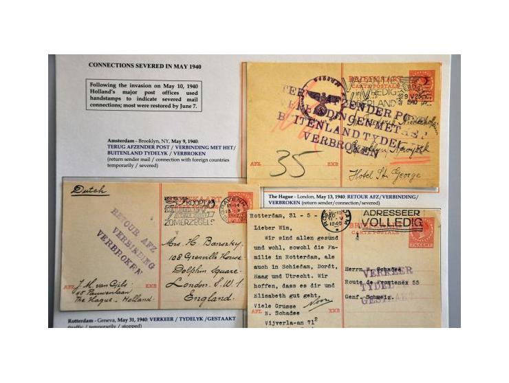 18 letters and postcards 1940, 8 May, 9 May (6x), 10 May (3x), 11 May, 13 May, 16 May (2x), 17 May, 18 May, 21 May (2x) and 3