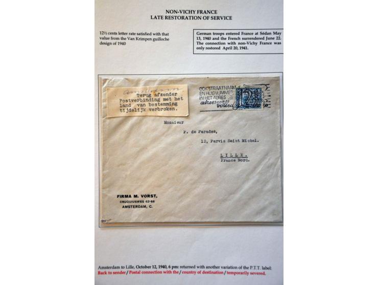 5 letters to abroad, 26.VI.1940 to Belgium, 9 VII.1940 to Belgium (better label from Post- en Telegraaf-/ kantoor UTRECHT/ af