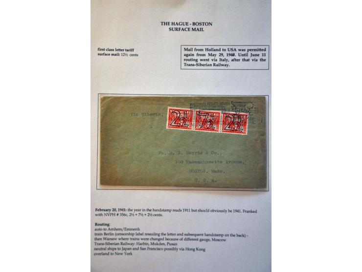 7 (air mail) envelopes May 1940-January 1941 to abroad including October 1940 Amsterdam-Manilla-Singapore, November 1940 Amer