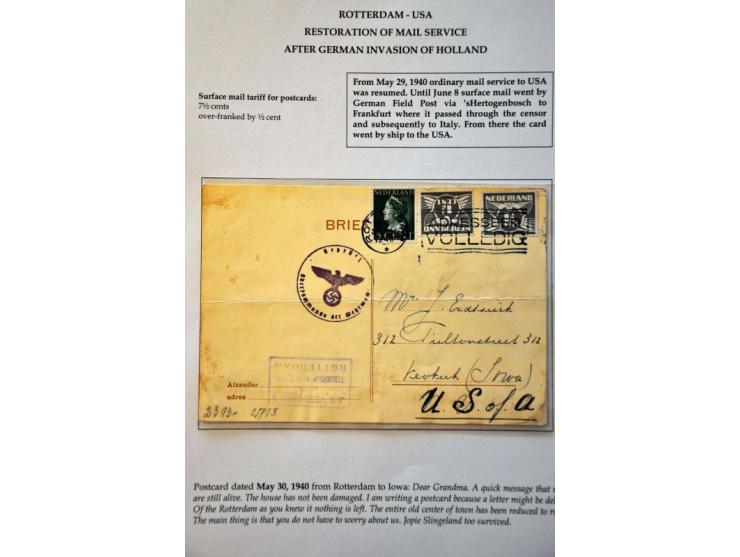 7 (air mail) envelopes May 1940-January 1941 to abroad including October 1940 Amsterdam-Manilla-Singapore, November 1940 Amer