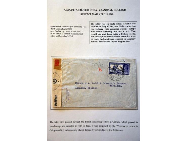 8 envelopes April-May 1940 from abroad to the Netherlands, including 1 from Surinam (delivered after 5½ years to Maastricht 3