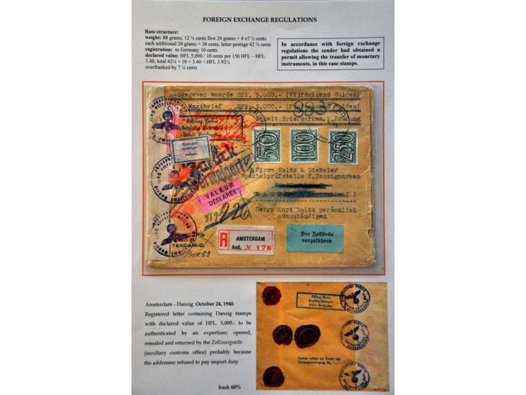 Registered insured (Hfl.5000,-) letter with 50, 100 and 250 cent tralie from Amsterdam 24.X.1940 to Danzig (content Danzig st