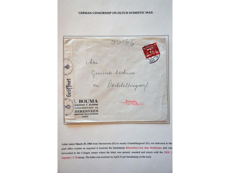 5 domestic letters with German censor (4x Cologne and 1 Münich), 1 with red Brievenbus/Aus dem Briefkasten (not delivered at 