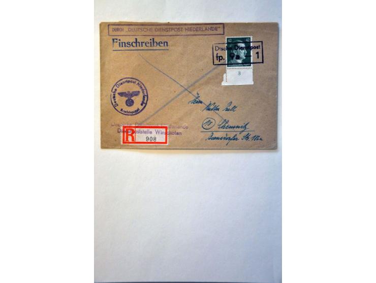 Deutsche Dienstpost Niederlande 23 letters and cards including postcard 6 Pf. KLV Lager Bösegrunde Sudetenland 15.3.45 to Ams