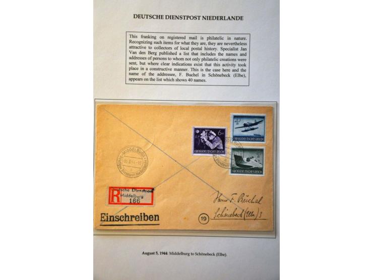 Deutsche Dienstpost Niederlande 23 letters and cards including postcard 6 Pf. KLV Lager Bösegrunde Sudetenland 15.3.45 to Ams