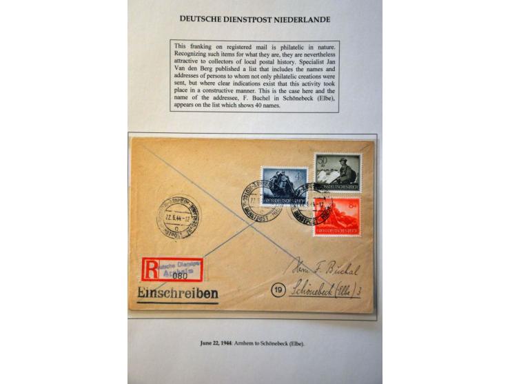 Deutsche Dienstpost Niederlande 23 letters and cards including postcard 6 Pf. KLV Lager Bösegrunde Sudetenland 15.3.45 to Ams