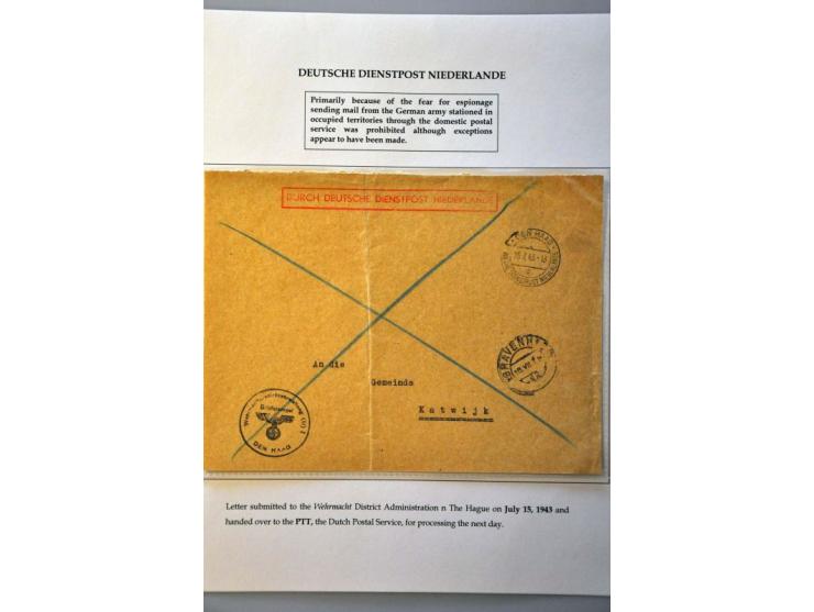 Deutsche Dienstpost Niederlande 23 letters and cards including postcard 6 Pf. KLV Lager Bösegrunde Sudetenland 15.3.45 to Ams