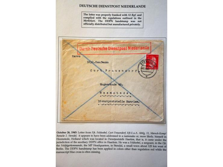 Deutsche Dienstpost Niederlande 23 letters and cards including postcard 6 Pf. KLV Lager Bösegrunde Sudetenland 15.3.45 to Ams