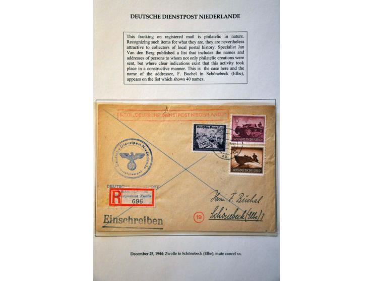 Deutsche Dienstpost Niederlande 23 letters and cards including postcard 6 Pf. KLV Lager Bösegrunde Sudetenland 15.3.45 to Ams