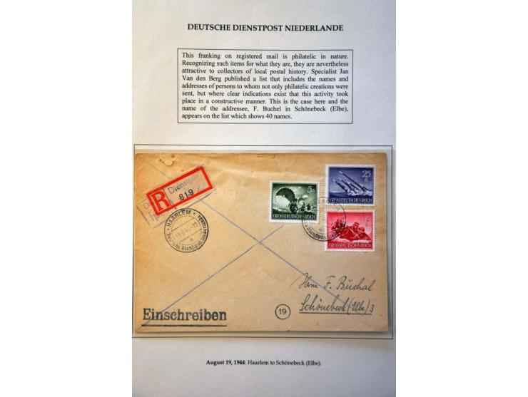 Deutsche Dienstpost Niederlande 23 letters and cards including postcard 6 Pf. KLV Lager Bösegrunde Sudetenland 15.3.45 to Ams