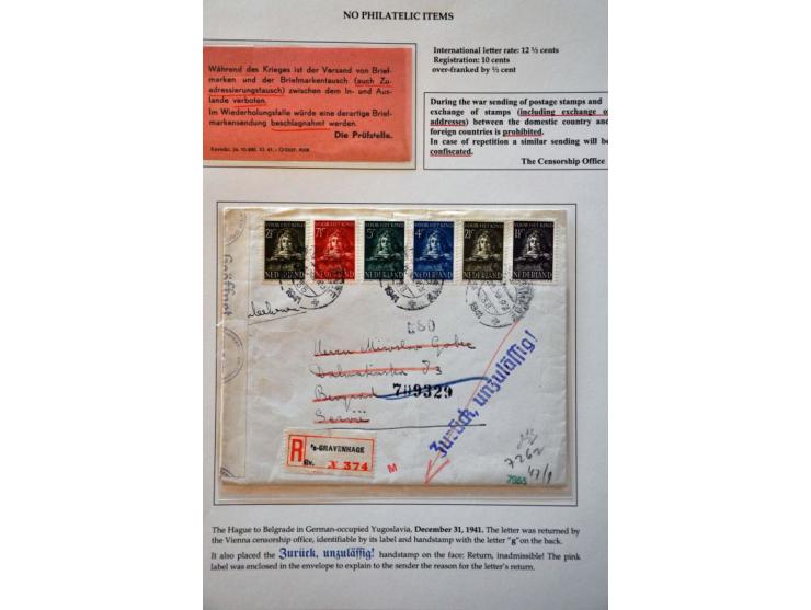 32 letters and cards from (and some to) the Netherlands and 10 single labels, all returned with cancels or labels, many with 